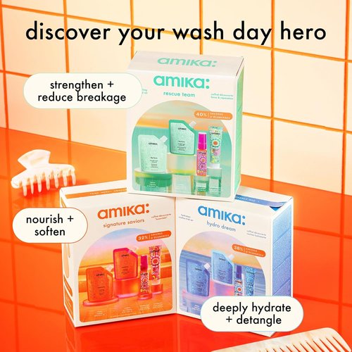 Amika Rescue Team Hair Routine Trial Set - Nourishing Shampoo, Conditioner & Treatment | Travel Size