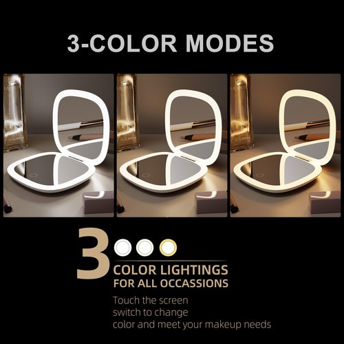 Mirrona Compact Mirror with LED Light, 1x/10x Magnifying Rechargeable Dimmable Pocket Makeup Mirror for Purse, Travel, 4inch