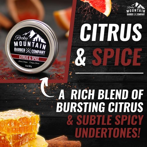 Rocky Mountain Barber Company Solid Cologne for Men - Citrus & Spice Scent - 2 Oz | Long-Lasting, Moisturizing Formula