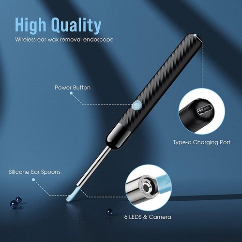 LEIPUT Ear Wax Removal Kit - 1080P Camera Ear Cleaner with 8-Piece Tool Set - Compatible with iOS & Android (Black)