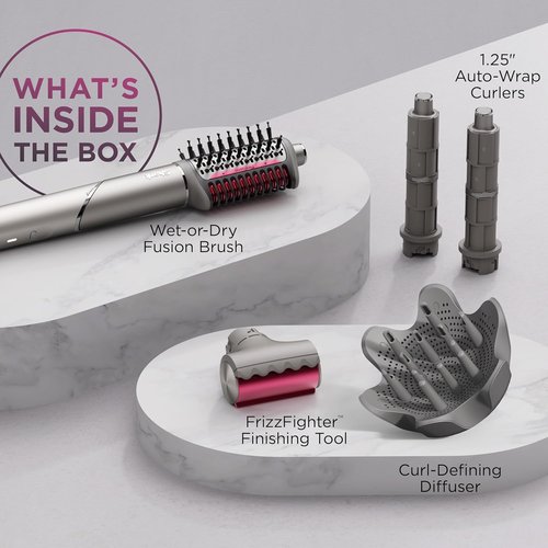 Shark FlexFusion Hair Dryer - Fusion Hair Brush & Diffuser with Auto-Wrap Curlers | Metallic Mist HD642