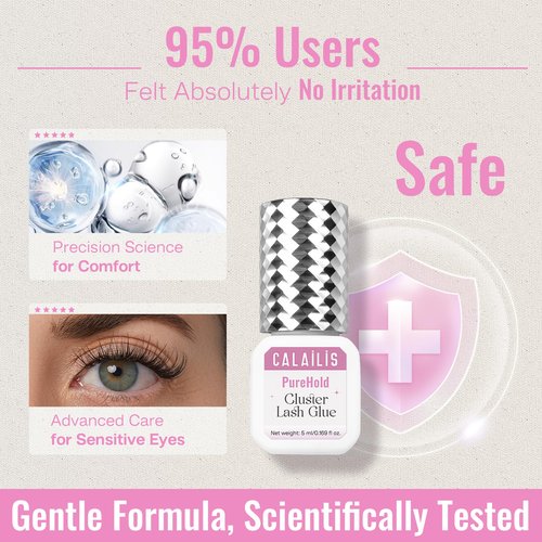 CALAILIS Lash Cluster Glue, Strong Hold Long Lasting 4+ Weeks Cluster Lash Glue Waterproof Semi-Permanent Eyelash Extension Adhesive Open Eyes for Professional Use (5ml)