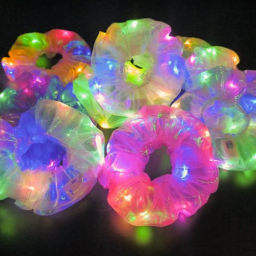 30Pcs Light Up Scrunchies with 18Pcs Satin Elastic Hair Ties, Valentine's Day LED Scrunchy for Women & Girls, Glow in the Dark Party Supplies Party Favor Festival Rave Accessories for Neon Glow Party