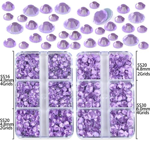 QOGIR 10000 Pieces 5 Mixed Size Violet Hotfix Rhinestones for Crafts Clothes Nail Art with Tweezers and Picking Rhinestones Pencil