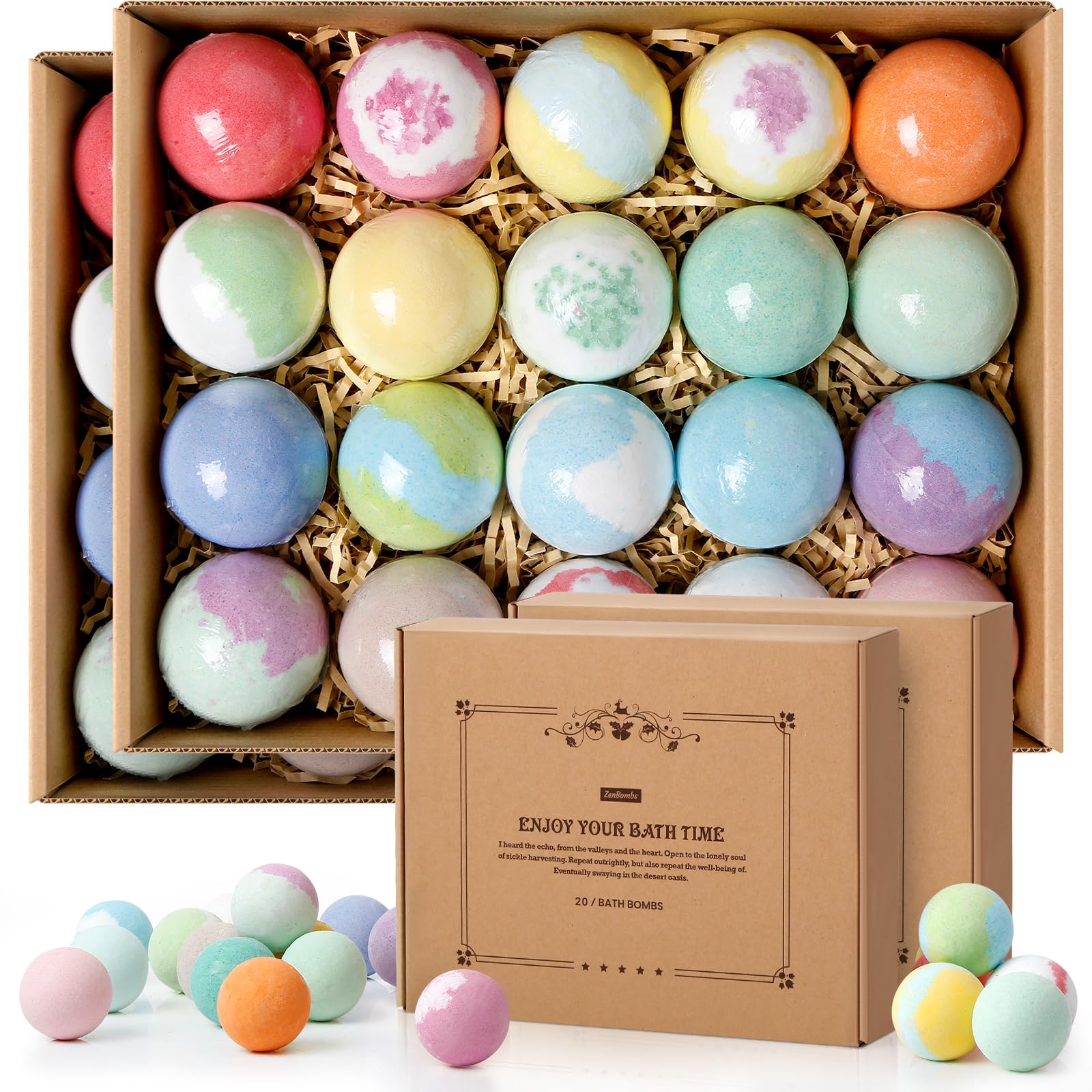 ZenBombs Bath Bombs Set, 40 pcs Natural Shea Butter & Safe Oil Bath Bomb for Skin Moisturizing, Handmade Bubble Bath & Fizzy, Ideal Presents for Women (2 Sets)