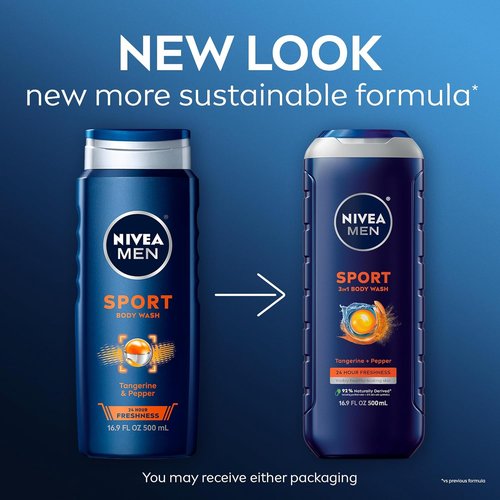 NIVEA Men Sport Body Wash - Revitalizing Minerals & Tangerine-Pepper Scent | 3-in-1 Vegan Formula, 16.9 Fl Oz