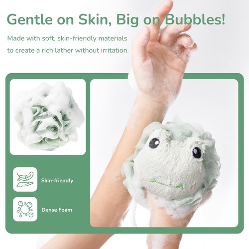 4 Pcs Kids Shower Loofah Set - Cute Animal Body Scrubber Sponges, Gentle Exfoliating Pouf for Boys and Girls Bath Time, Soft Bath Sponges for Children (Assorted Animals)