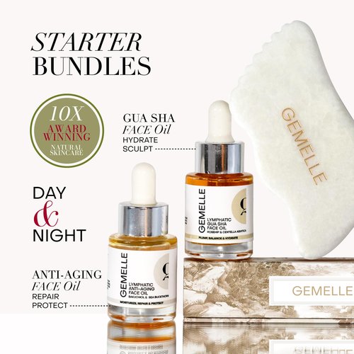 GEMELLE Lymphatic Gua Sha Face Oil | 10x Award Winner | Vitamin C,E & A | Detox, Plump, Sculpt, Hydrate | High-Altitude Rosehip | Natural Botanical for Gua Sha Facial Tools, Lymphatic Drainage - 15ml