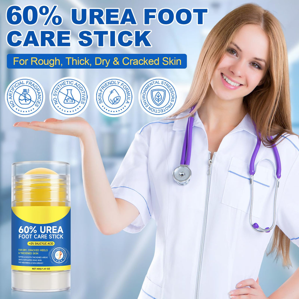 WLCTJIAYOU 2PCS Urea Cream Stick 60% + 2% Salicylic Acid, Heel Balm for Dry Cracked Feet, Callus Remover & Exfoliating Moisturizer, Fast-Absorbing Foot Cream Stick for Rough Heels, Hands & Knees