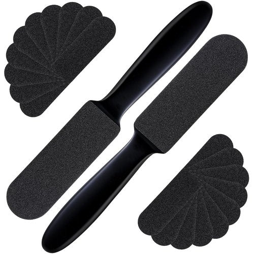 Mudder 2 Pieces Stainless Steel Pedicure Foot File Callus Remover Foot Scrubber Rasp with 20 Replaceable Coarse/Fine Double Side Reusable Pads for Care Cracked Skin Callus Remover Tool(Black)