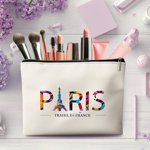Rone168 Paris Travel Gifts for Women Makeup Bag, Girl Travel Organizer Bag. 10x7 Inches