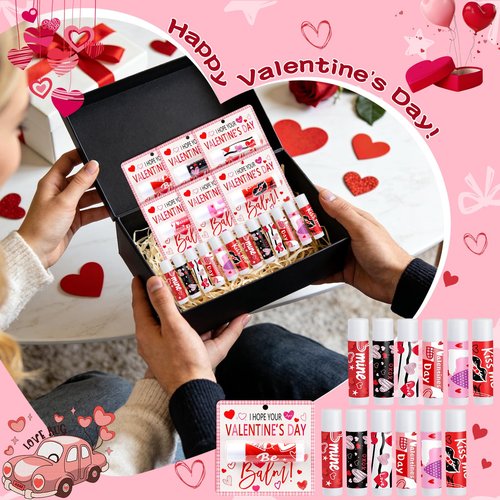 QAUYETM 30 Pcs Valentine Lip Balms Bulk Valentine's Day Gifts for Women Galentines Chapstick Gloss 6 Assorted Flavors for Wedding Bridal Shower Birthday Party Favours