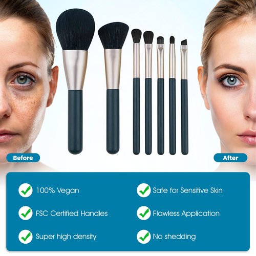 DEFSAP Cosmetic Makeup Brushes Set, Professional Make up Set, Premium Brush Kit tools, Soft Synthetic Hair for Face, Cheek, & Eye Makeup, with Leather Pouch (Dark Green,7 Pcs)