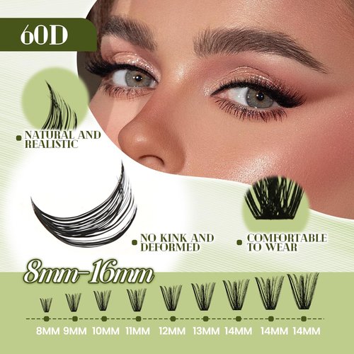 FADVAN DIY Lash Extension Kit 60D Volume Lash Clusters Kit with Lash Bond and Seal 280 pcs Thick Individual Lashes 8-16 mm D Mink Lashes Cluster, Lash Cluster Remover and Tweezers