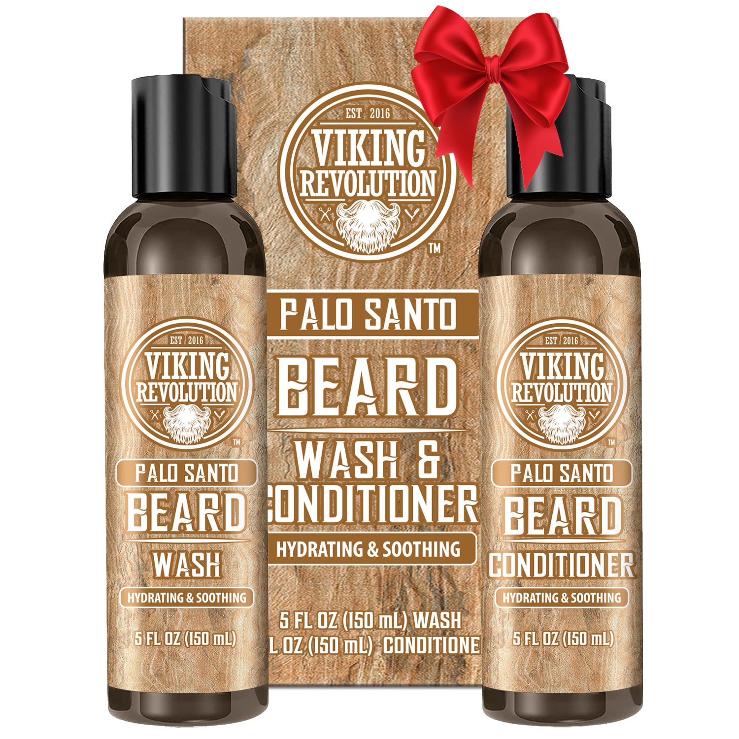 Viking Revolution Beard Wash and Beard Conditioner for Men with Argan Oil and Jojoba Oil - Beard Softener and Strengthener Beard Care Beard Shampoo and Conditioner with Ginseng Root (5oz, Palo Santo)