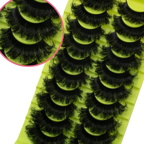 Mink Lashes Fluffy 20mm Stirps Lash Volume False Eyelashes 10 Pairs 8D Cat Eye Lashes D Curl Dramatic Soft Eyelash 25mm Big Long Lash Strips Lashes Pack That Look Like Extensions (B16-Fluffy Lashes)