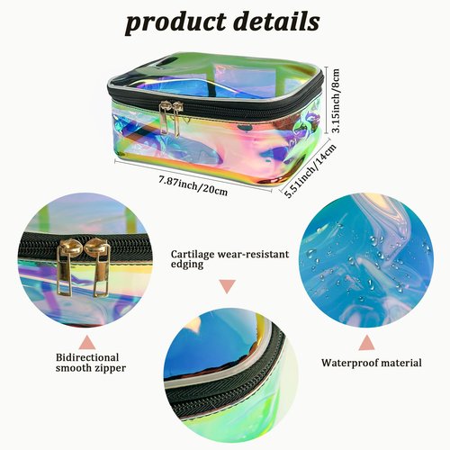 Holographic Clear Cosmetic Bags 2 pcs Transparent Iridescent Makeup Pouch Waterproof Organizer Case-Holographic Blue