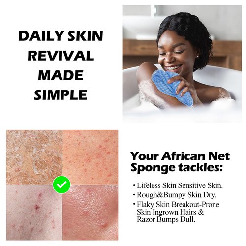 ACLMFUP African Net Bath Sponge for Deep Exfoliation, Reusable Washing Net for Luxurious Lather and Smooth Skin, Gentle Enough for Face and Effective for Body（Blue）