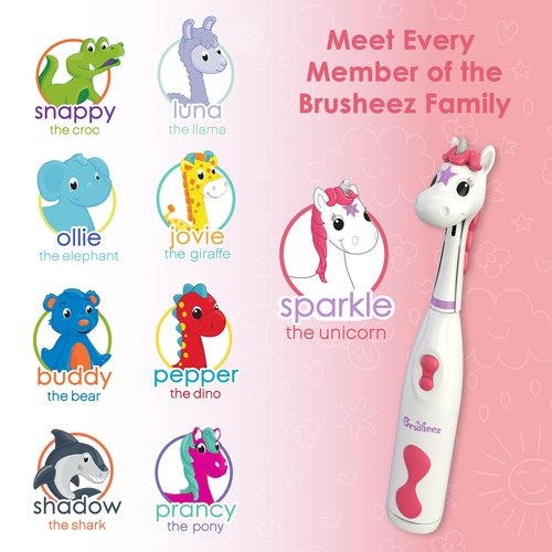 Brusheez Kids’ Electric Toothbrush Set - Safe & Effective for Ages 3+ - Parent Tested & Approved with Gentle Bristles, 2 Brush Heads, Rinse Cup, 2-Minute Timer, & Storage Base (Sparkle The Unicorn)