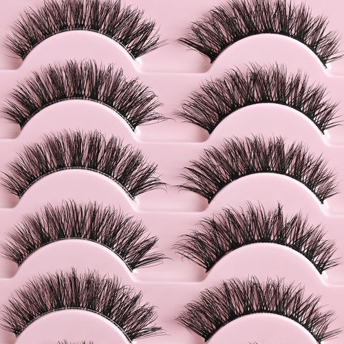 FARRED Natural Lashes Short Eyelashes Wispy False Mink Clear Band & Black Lash Strips Mixed 14 Pair Natural Look Fluffy Cat Eye Strip Eyelash Small Fake Lashes Full Pestañas Set for MUA and Beginners
