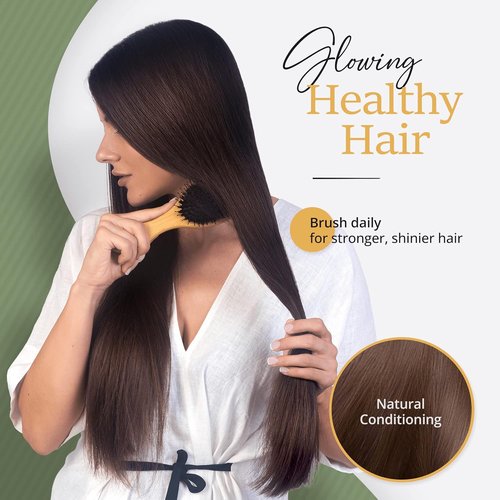 Skiennix Premium Boar Bristle Hair Brush Set - Restores Shine & Health for Thick, Curly Hair | Includes Comb & Travel Bag