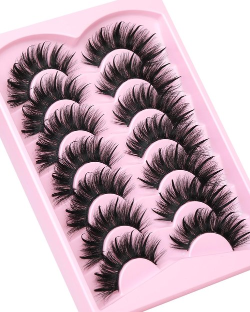 Kiromiro Mink Lashes Fluffy Evil False Eyelashes with Spikes Manga Faux Mink Lashes Wispy Long Dramatic Fake Lash Strips Cat Eye Full Spiky Eyelashes Pack
