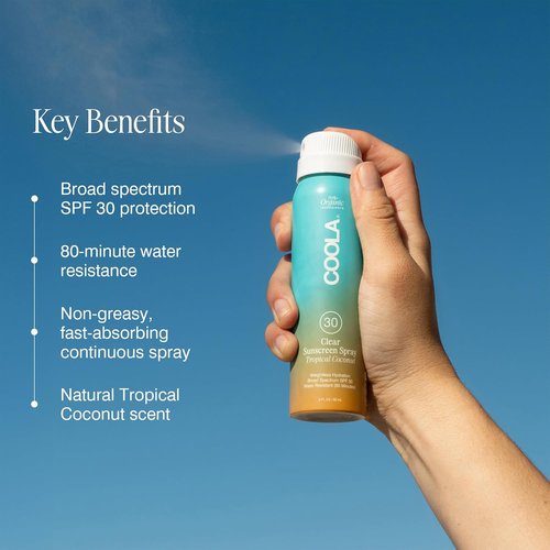 COOLA Organic Sunscreen SPF 30 - Vegan Sunblock Spray for Daily Protection | Tropical Coconut Scent