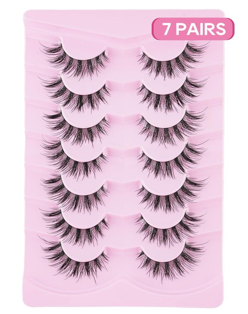 Jiocolor Cat Eye Lashes Manga Lashes Wispy Fake Lashes Fairy False Lashes 12mm Natural Eye Lashes Fluffy Strips Lashes Natural False Eyelashes 7 Pairs Pack K7 ANGELA