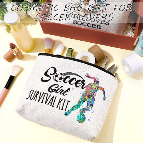 Geosar 4 Pieces Soccer Gifts Makeup Bag for Women Mom Team Inspirational Gift for Soccer Player Sports Lover Zipper Cosmetic Bags Travel Cosmetic Pouch for Birthday Graduation Christmas