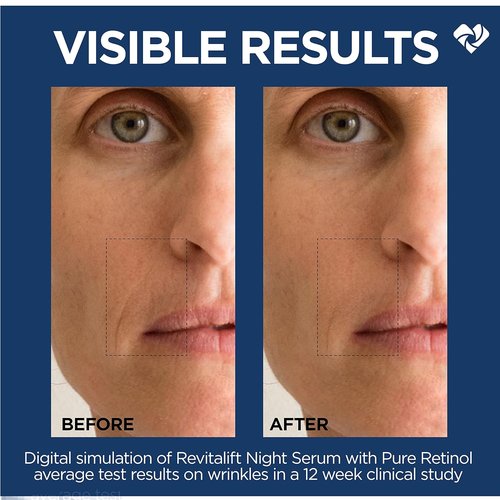 L'Oreal Paris Revitalift Night Serum - 0.3% Pure Retinol for Deep Wrinkle Reduction | Fragrance-Free 1 oz + Moisturizer Sample