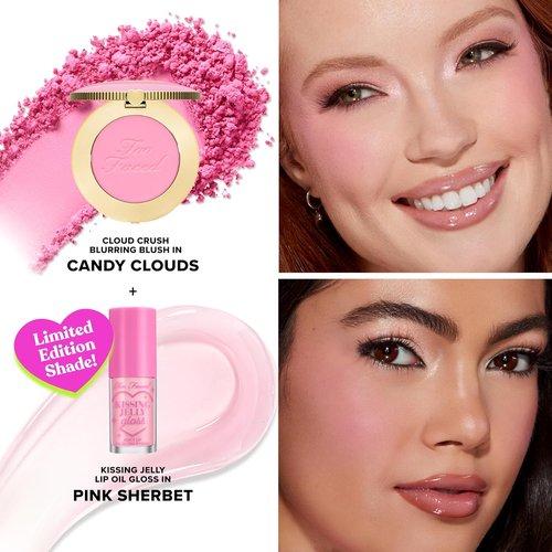 Too Faced Dream A Little Dream Blush & Lip Gloss Set - Cloud Crush Blush + Kissing Jelly Lip Oil, Sheer Coverage