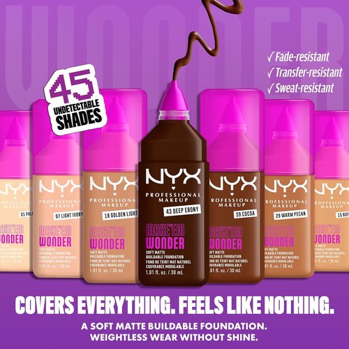 NYX PROFESSIONAL MAKEUP Make 'Em Wonder Liquid Foundation - 24HR Soft Matte Finish, Full Coverage, 08 Vanilla