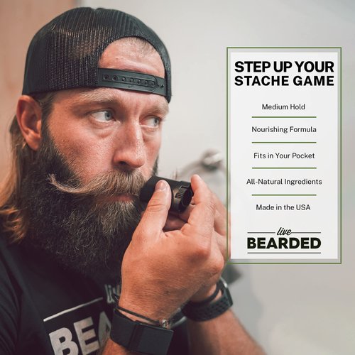 Live Bearded Mustache Wax Stick, 0.35 oz - Made in the USA with All-Natural Ingredients - Medium Hold Stache and Beard Styling for Men | Straight Up - Fragrance-Free