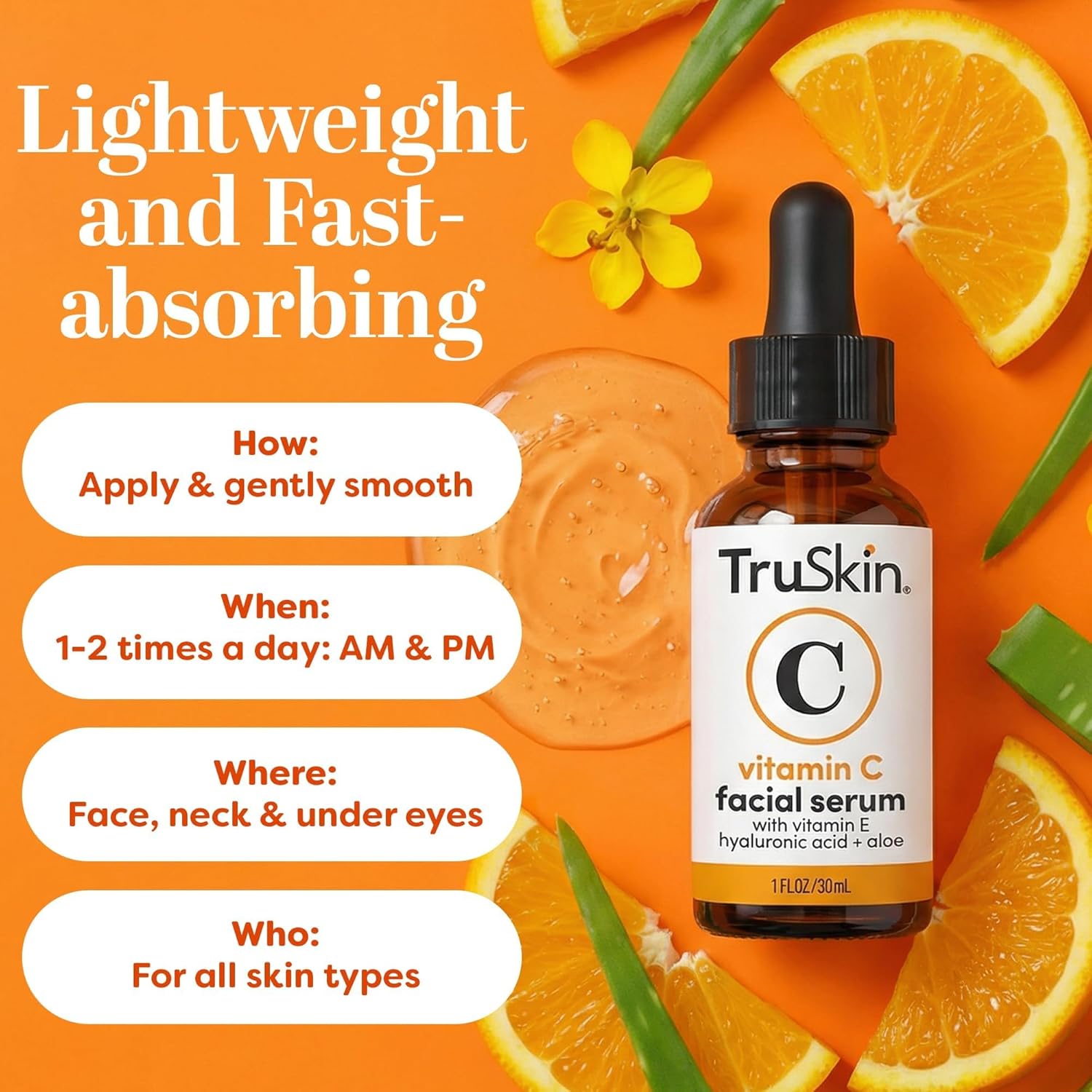 TruSkin Vitamin C Serum - Anti-Aging Face Serum with Hyaluronic Acid & Vitamin E | Brightens Dark Spots, 2 Fl Oz