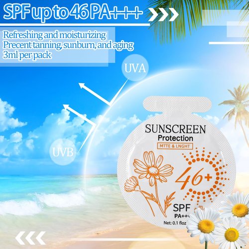 Heigble 50 Pcs Sunscreen Bulk Mini Travel Size Sunscreen Packets SPF 46+ Summer Party Gifts for Women Girl