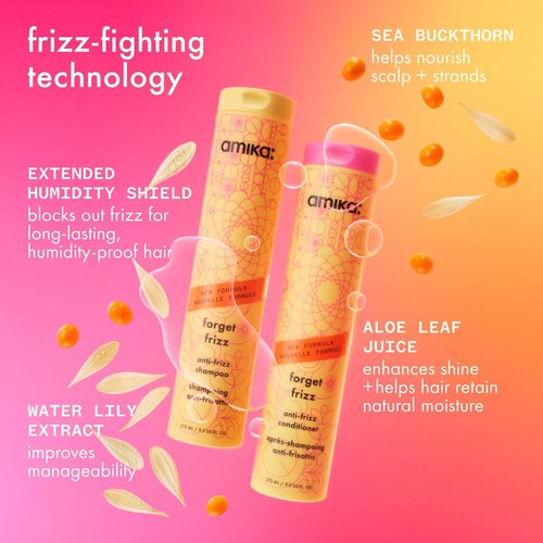 Amika Forget Frizz Anti-Frizz Shampoo - Smoothing Formula for Humidity Protection | 72-Hour Frizz Control