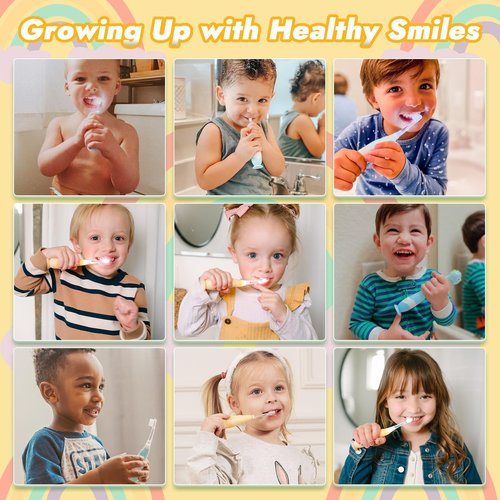 Papablic Toddler Sonic Electric Toothbrush Kids for Ages 1-3 Years, Baby Electric Toothbrush with Cute Rabbit Cover and Smart LED Timer, 2 Brush Heads (Bunny)