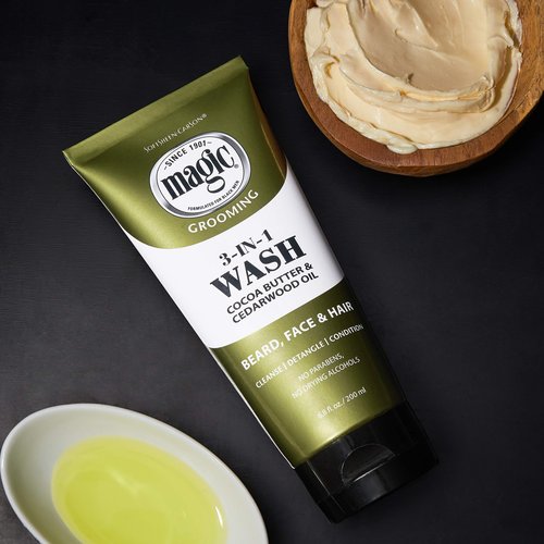 SoftSheen-Carson Magic Beard Wash 3 In 1 Cleanses and Conditions for Face, Beard and Hair, With Cocoa Butter and Shea Butter, 6.8 fluid ounces