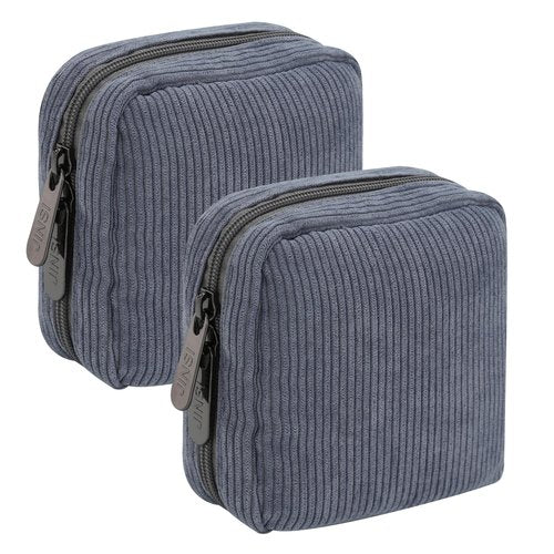 JINSI Small Makeup Bag Corduroy Travel Cosmetic Bag, Cute Stripe Make up Organizer Case with Wide-Open, Zipper Pouch Purse Storage Bag for Women Girls (Small Black-2pcs)