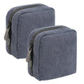 JINSI Small Makeup Bag Corduroy Travel Cosmetic Bag, Cute Stripe Make up Organizer Case with Wide-Open, Zipper Pouch Purse Storage Bag for Women Girls (Small Black-2pcs)
