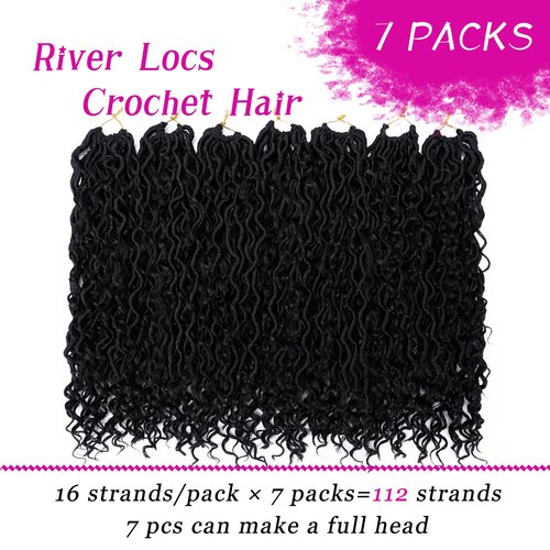 Goddess Locs Crochet Hair 18 Inch 7 Packs Boho Faux Locs Crochet Hair for Black Women Pre Looped Crochet Locs with Curly Ends (#1B)