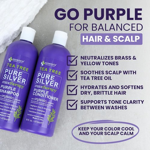 Skiennix Tea Tree Purple Shampoo & Conditioner Set - Professional Anti-Brass Toner for Blonde & Gray Hair | Sulfate-Free, Refreshing Rosemary & Aloe Formula
