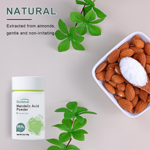 Sturelehub Mandelic Acid Powder, 2OZ / 58g 99.9% Purity, Natural, Cosmetic Grade, DIY Mandelic Acid Serum, Mandelic Acid Peel/Mask, Make Your Own Mandelic Acid Cream, Moisturizer