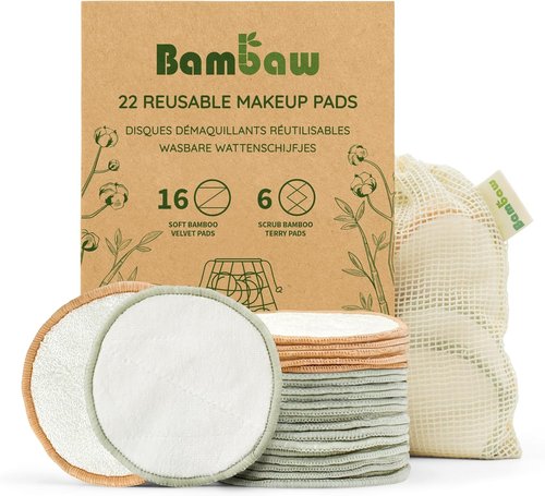 Bambaw Reusable Makeup Remover Pads - 22 Soft Cotton Rounds with Laundry Bag for Easy Storage