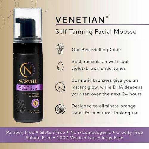 Norvell Venetian Self Tanner Mousse - Instant Natural Bronzer, Streak-Free Glow | 1.7 fl oz
