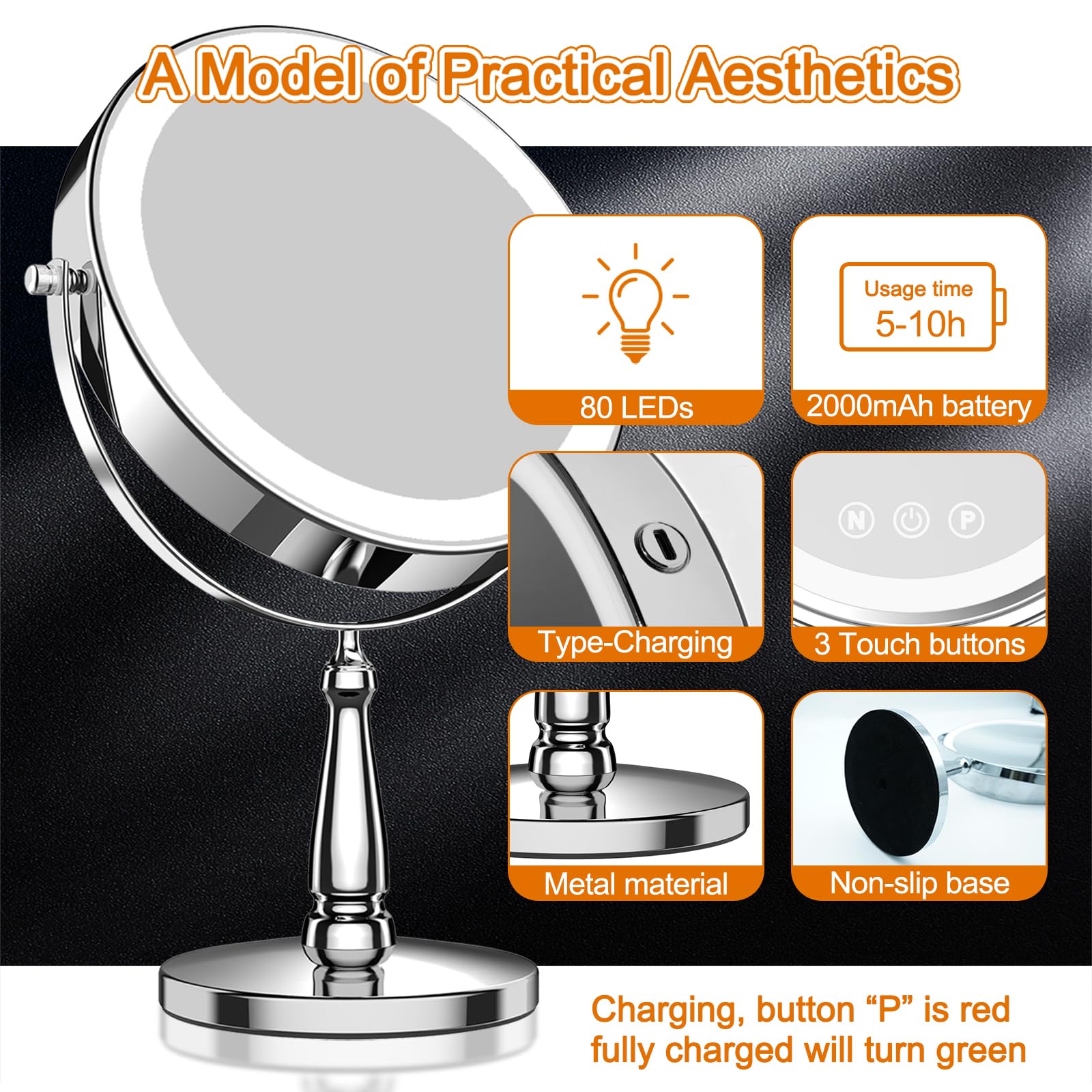 WOOCICA Makeup Mirror with Lights, 9 Inch 20X Magnifying Mirror with Light and 3 Colors for Women, Vanity Mirror with Lights and Adjustable Brightness, Lighted Magnified Mirrors for Delicate Makeup