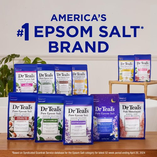 Dr Teal's Pure Epsom Salt, Ashwagandha & Essential Oils, 3 lbs (Pack of 4)