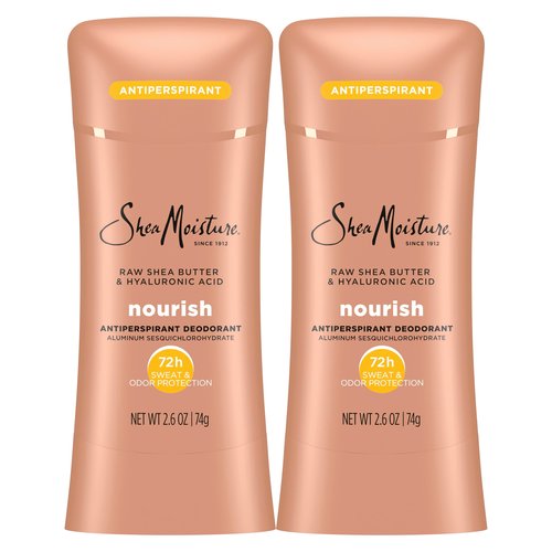 SheaMoisture Antiperspirant Deodorant Stick Moisturizing Raw Shea Butter & Hyaluronic Acid 2 Count for 48HR Sweat & Odor Protection with No Parabens & No Mineral Oil 2.6 oz