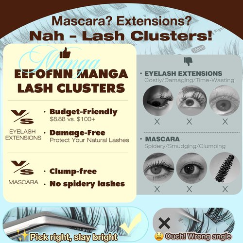 Manga Lash Clusters Wispy Eyelash Clusters Spider Lashes Anime Cluster Eyelash Extensions Natural Lash Cluster Fox Eye Individual Lashes Spiky Cluster Lashes DIY Lash Extensions (10-16mm,C Curl)