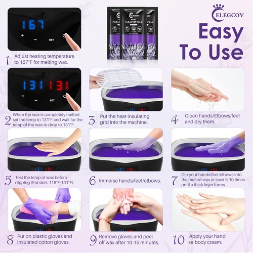 ELEGCOV Paraffin Wax Refills-10 Pack Lavender Scented Paraffin Wax for Hand and Feet, Parrafin Wax Bath Blocks for Wax Machine, Relieves Muscle Fatigue, Deeply Hydrates, Moisturizes and Nourishes